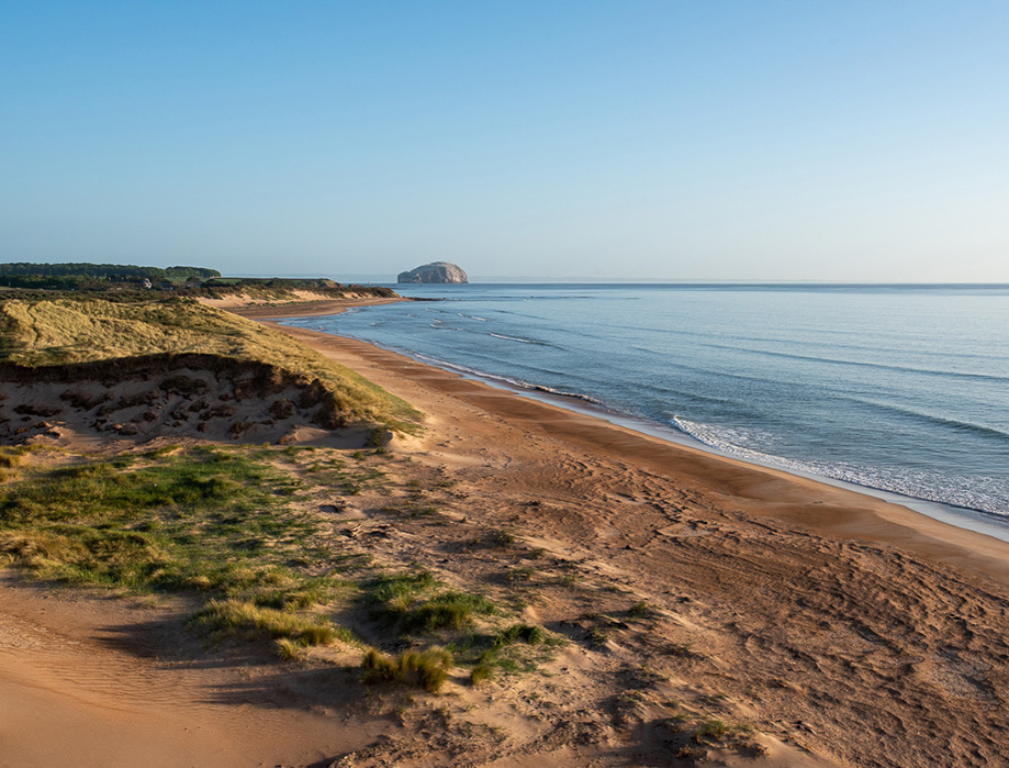 Tyninghame Beach with blue skies